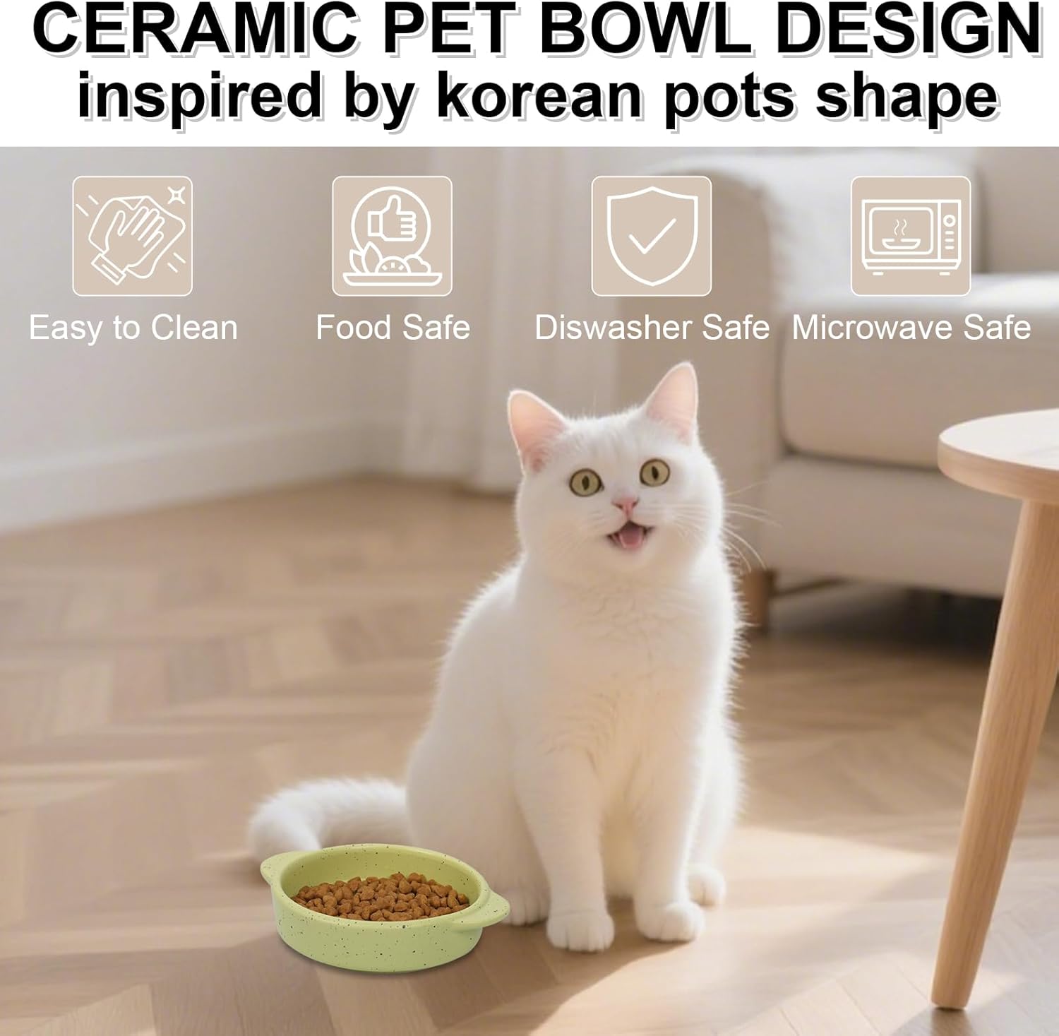 Ceramic Cat Bowls, 15°Tilted Cat Bowl for Indoor Cats, Anti-Vomiting and Whisker Friendly, Dishwasher and Microwave Safe