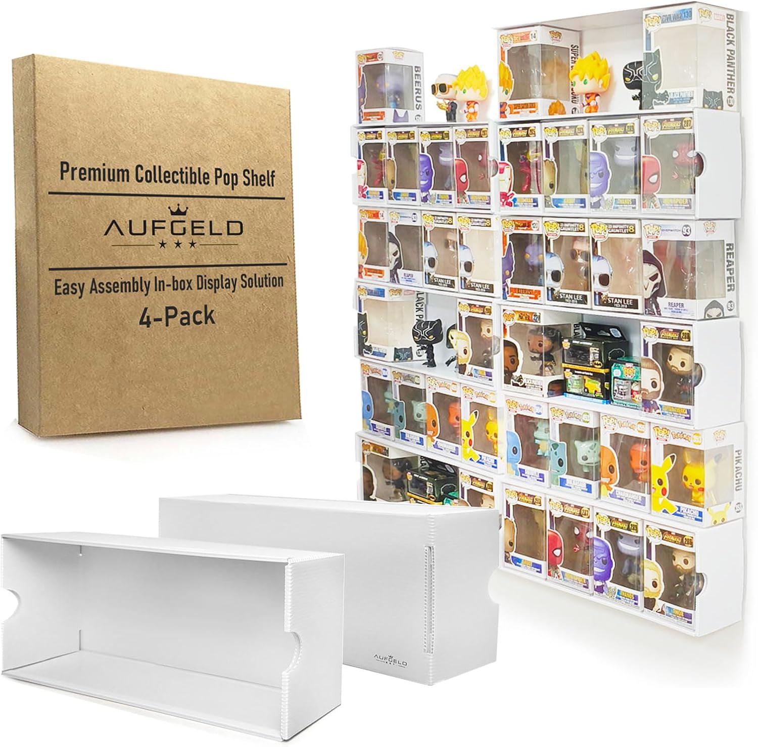 Display Case for 4‘’ Funko Pops, Organizer Shelf for Pops in Protective Sleeves, Stackable Pop Storage, Wallmountable Action Figure Display Box (5 Pops X 4Pack)