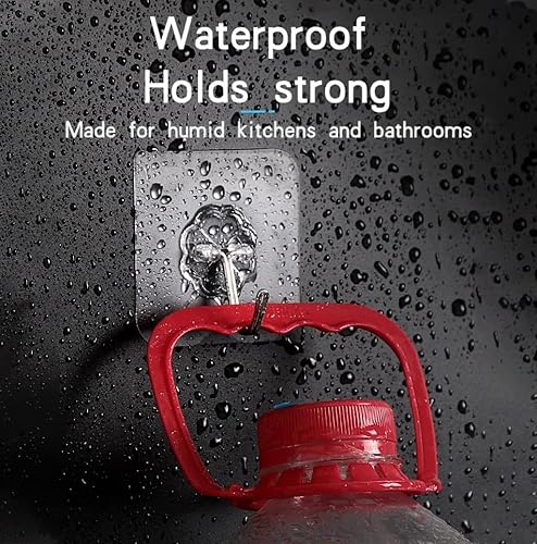 Vista 3 de Gancho adhesivo de pared, juego de ganchos autoadhesivos resistentes y engrosados, 16 piezas, carga máxima de 33 libras, transparente, impermeable