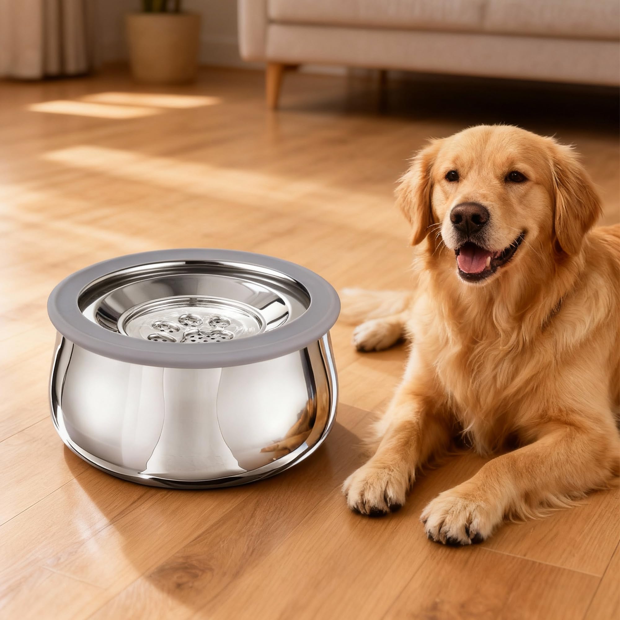 3L Wassernapf Hund ohne Sabbern, Doppelwandige Edelstahl Trinknapf Hunde, Anti Schlabber Hundenapf mit Rutschfester Boden, Auslaufsicher, Spülmaschinenfest (3L)