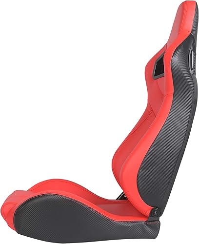 Miniatura 3 de Asientos de carreras para automóvil par de asientos de cuero de PVC con doble deslizador color rojo con costuras rojas