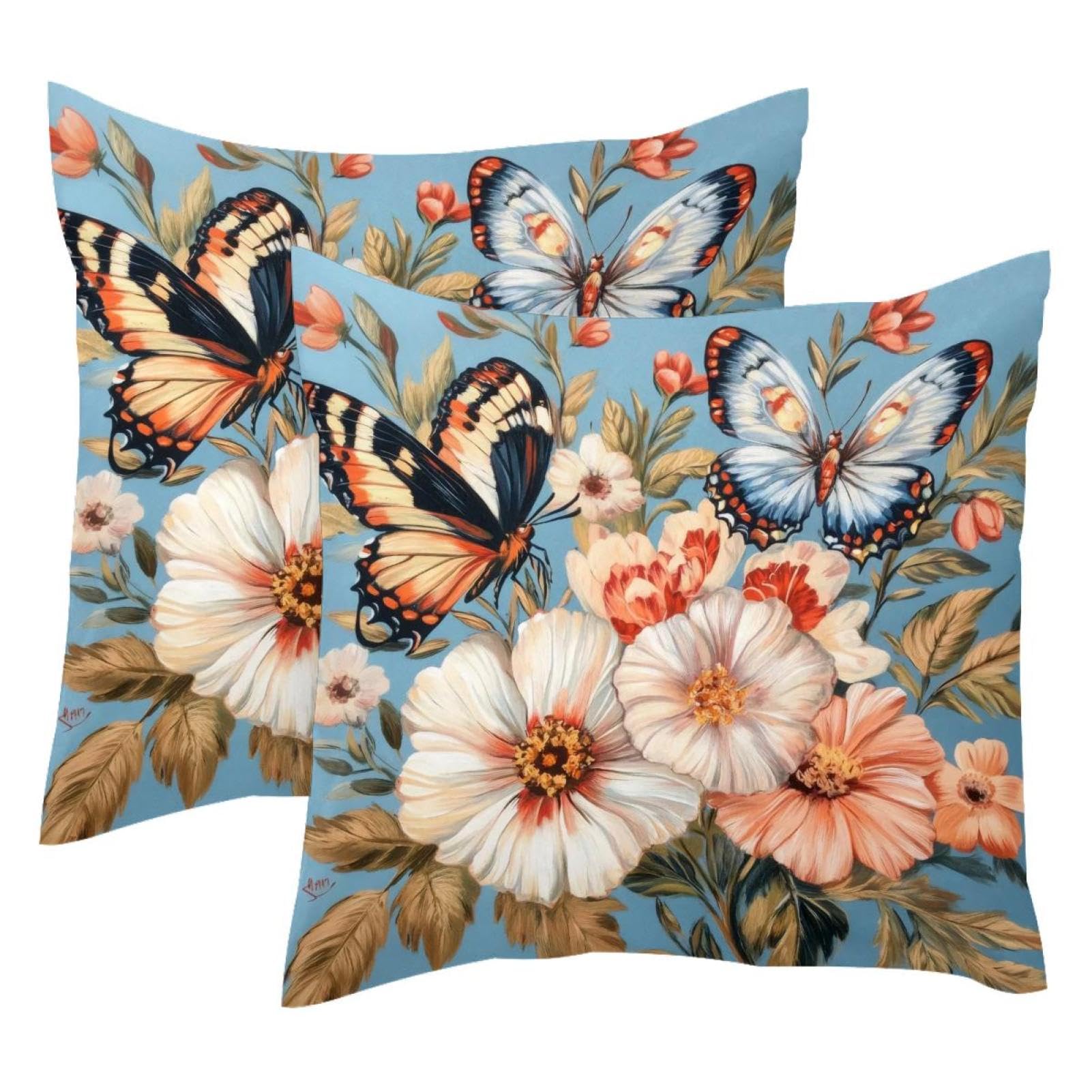 Housse de coussin velours doux double face 50x50 au design raffiné de pivoine