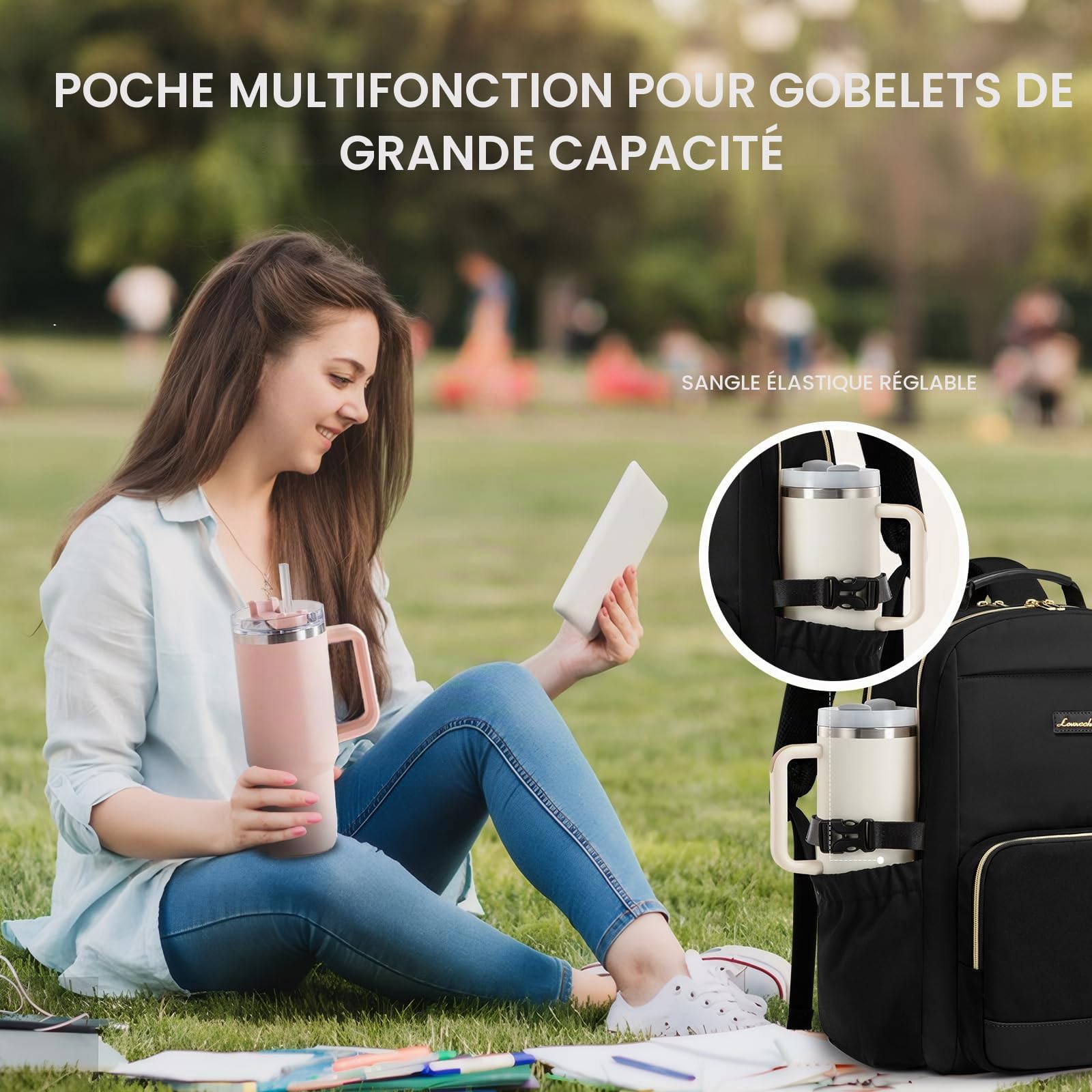LOVEVOOK Sac à dos pour femme avec poche pour grande gourde, pour ordinateur portable de 15,6 pouces, idéal pour le voyage, le travail, les affaires et les enseignants universitaires, étanche.