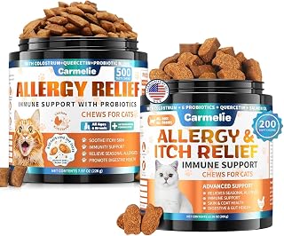 Cat Allergy Relief Chews Bundle – 500 Crunchy & Creamy + 200 Soft Omega Chews – Itchy Skin, Paw Licking & Seasonal Allergy Support – Colostrum, Probiotics, Omega 3 – Chicken & Krill Flavor
