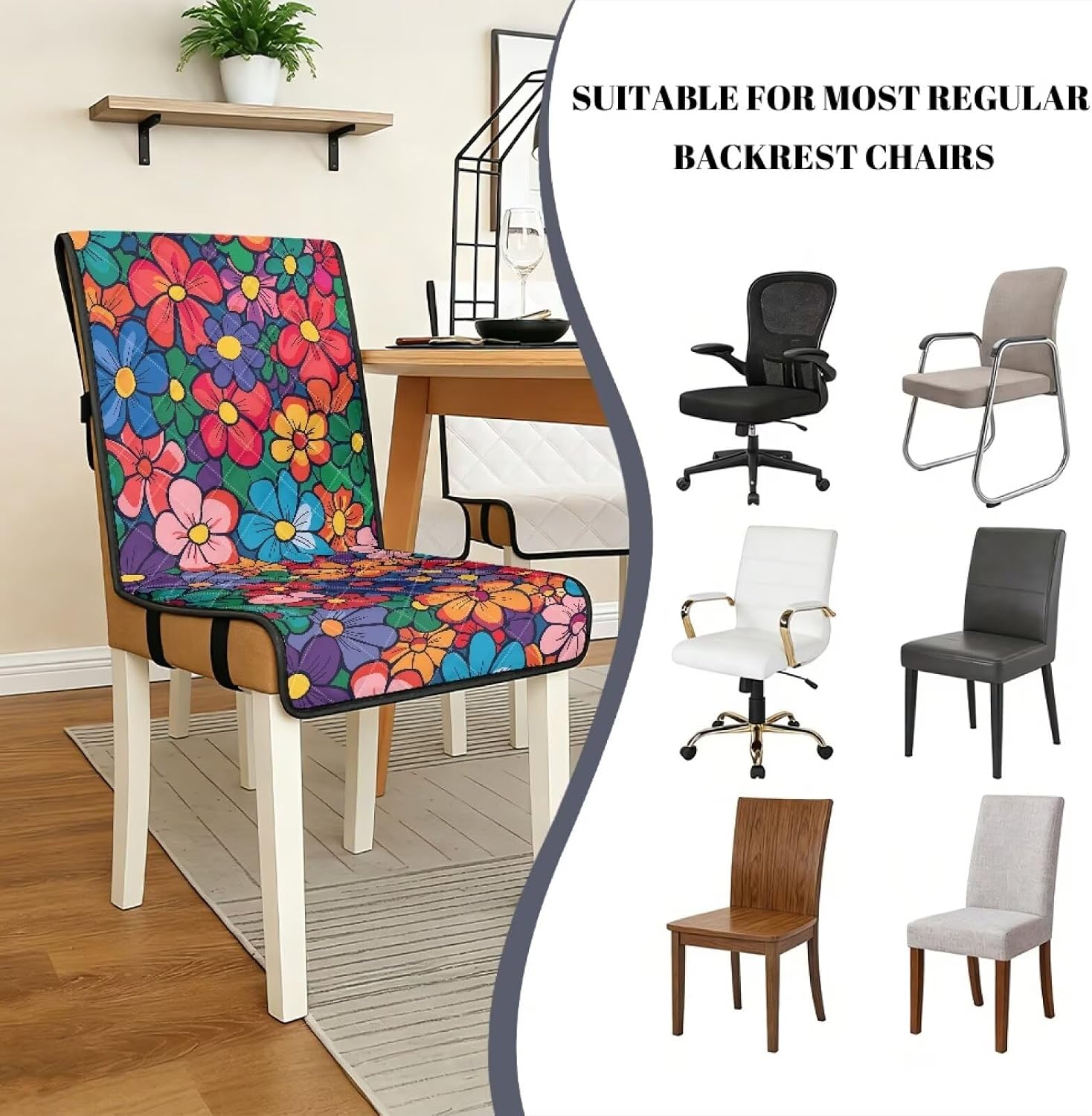 Hippie Floral Seat Covers Dining Chairs Covers Washable Chair Cover Set of 2 Water-Resistant Slip Covers18.5x58.2 Inch for Armless Chairs Kitchen Room Decor