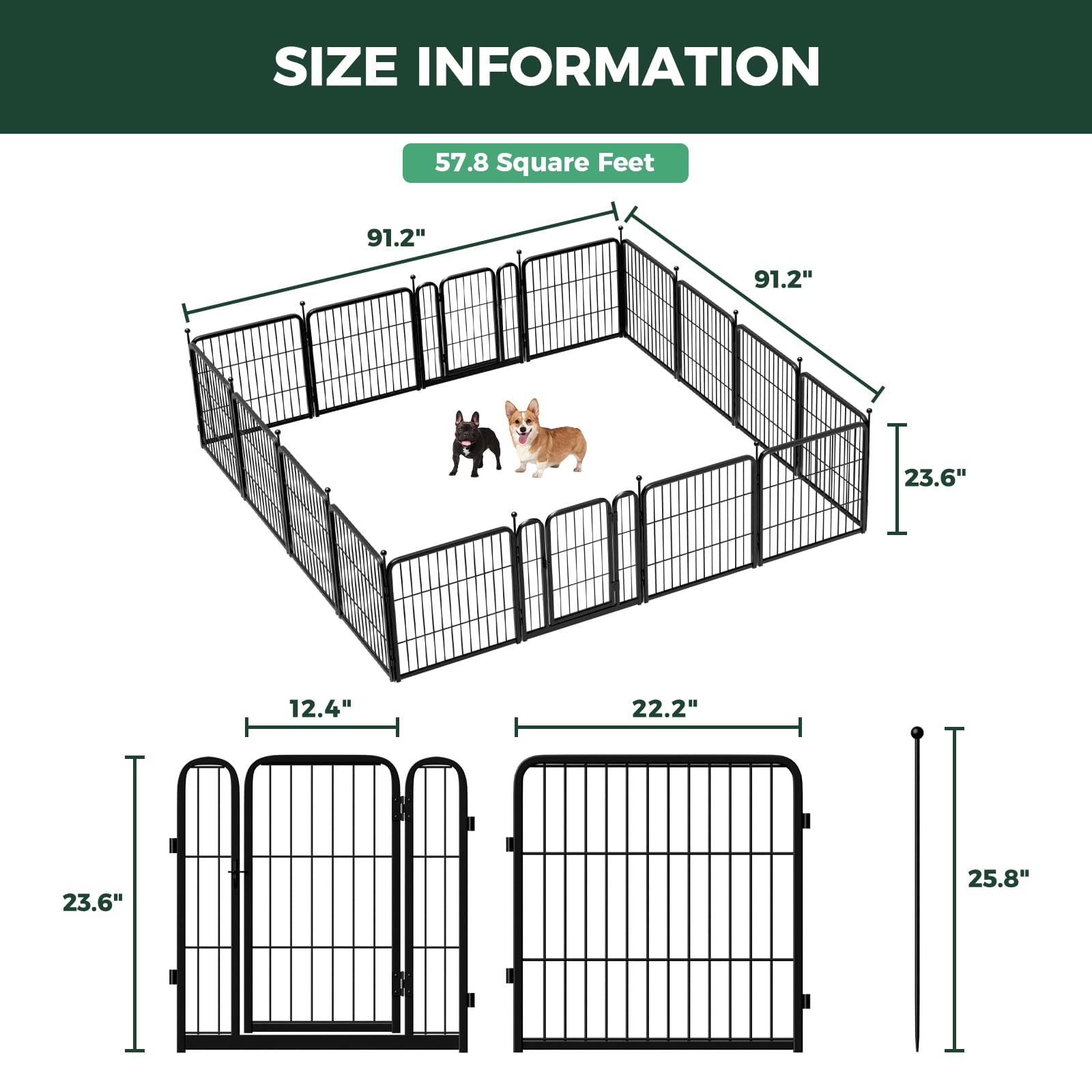 Rollick Dog Playpen for Yard, Camping, 24 Zoll Höhe, Heavy Duty für Puppies/kleine Hunde, 16 Panels