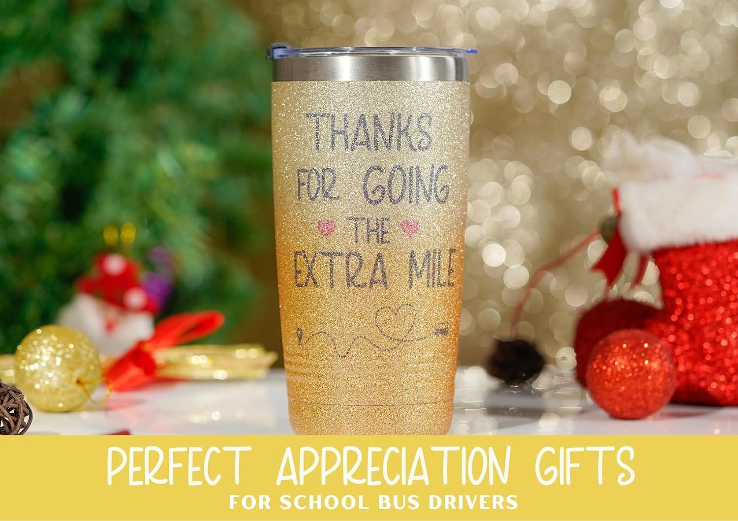 Onebttl School Bus Driver Appreciation Gifts for Women, Men - 20oz/590ml Stainless Steel Insulated Tumbler - Thank you Gifts for School Bus Driver（Silver Golden）