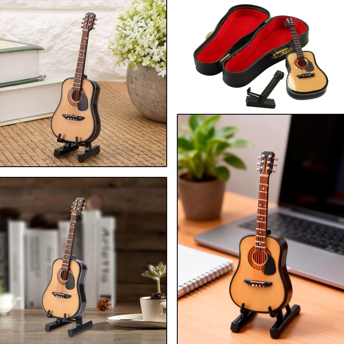 Miniatur Holz Gitarre Modell 10cm Holz Mini Gitarre mit Ständer und Etui Musikinstrument Modell Home Decor