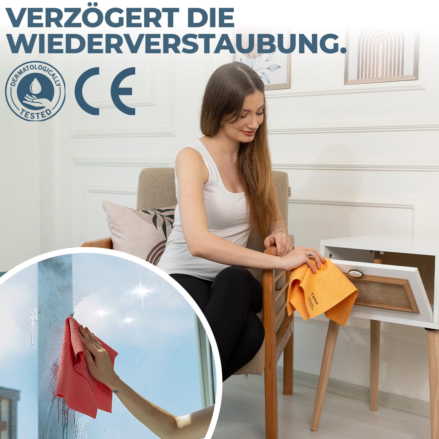Silva Mikrofasertücher 38x35 cm – 12er Set Mix Farben – Fusselfrei, kratzfrei & saugfähig – Waschbare & Wiederverwendbare Allzwecktücher für Küche, Bad, Fenster, Glas, Möbel & Auto – Bunt & langlebig