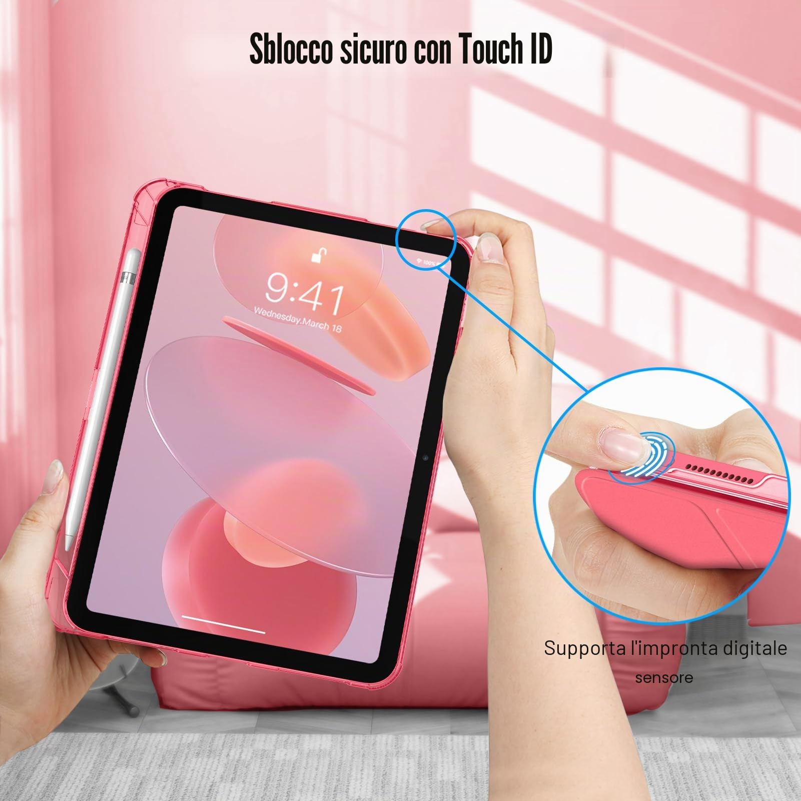 FINTIE Cover iPad 11ª Generazione 11" (2025) Portapenne Custodia Trasparente Posteriore Auto Sveglia Sonno Rosa