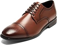 HEEZ Men's Cap Toe Oxford Dress Shoes - Non-Slip Rubber Sole, Comfortable Lace-Up Derby for Work, Wedding, Business, Office