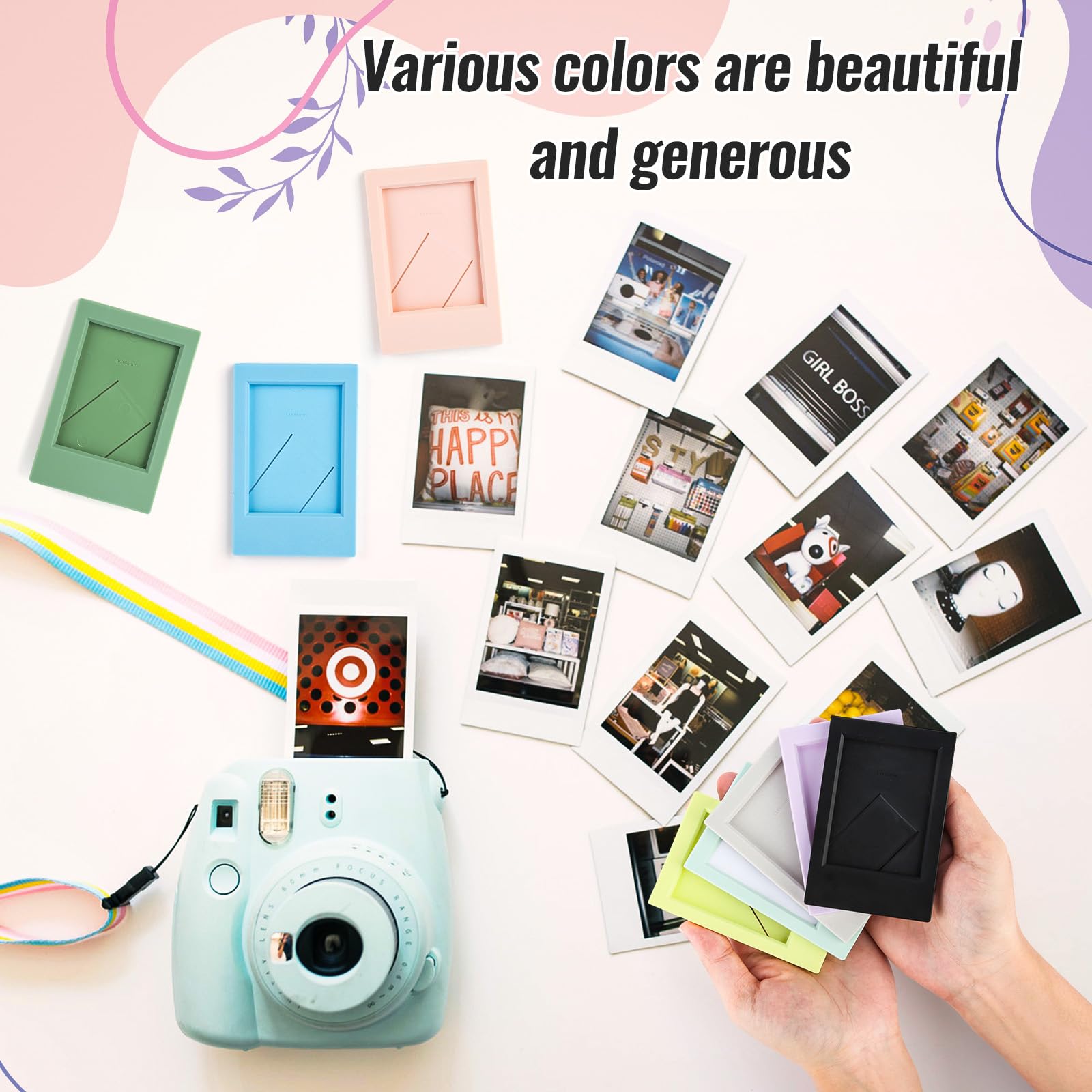 Mini Cornici per Foto Con 40 Fogli Adesivi Colorati per Cornici di Foto e 10 Cornici Colorate in Carta, Compatibile Con Fujifilm Instax Mini 11 9 8 70 7s 90 26 Pellicola Per Fotocamera Istantanea