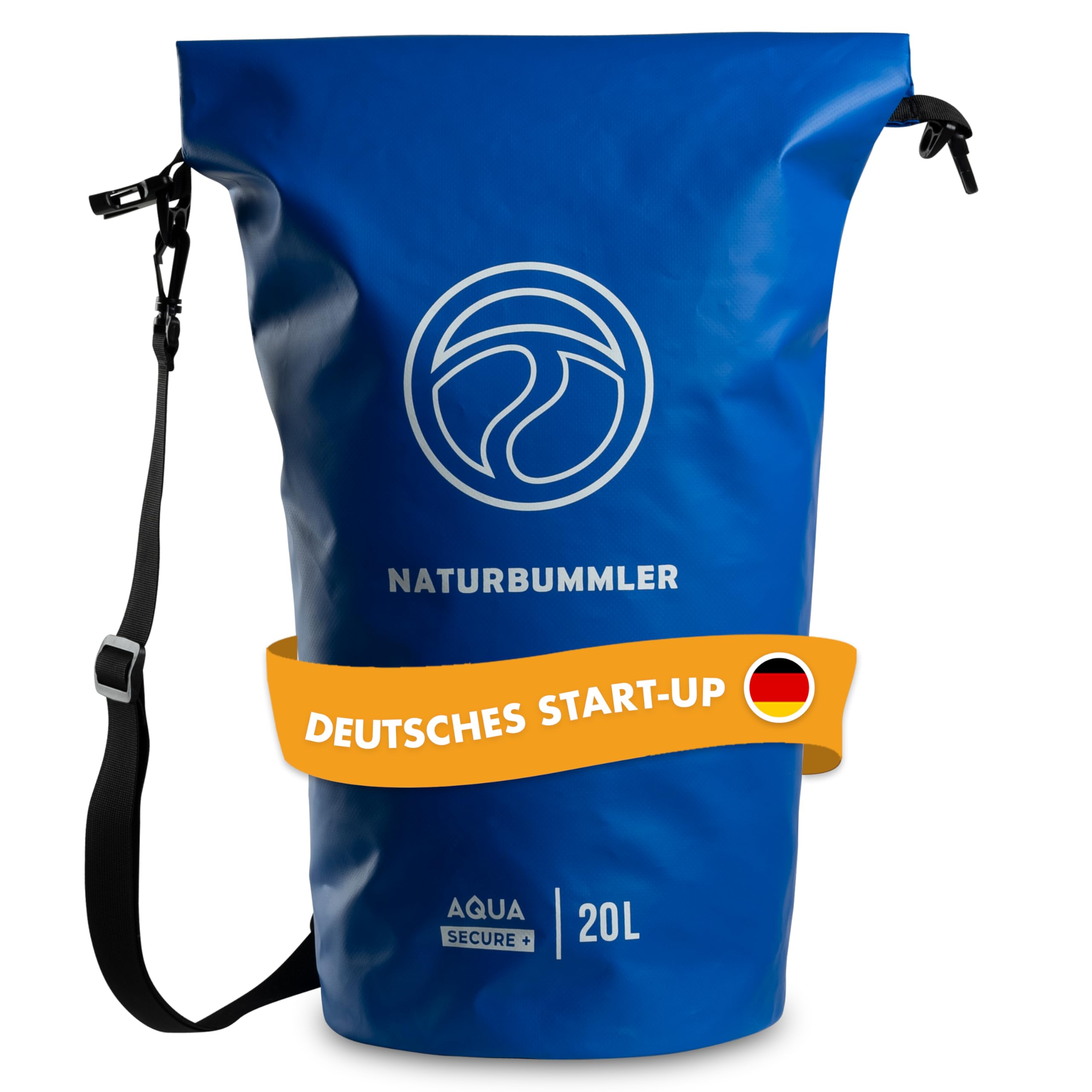 NATURBUMMLER Dry Bag 20L [Aqua Secure+] 100 % wasserdichte Tasche mit Schultergurt & Rucksackfunktion – wasserfester Packsack für SUP, Angeln, Camping & Outdoor – Drybag Beutel (Marineblau)