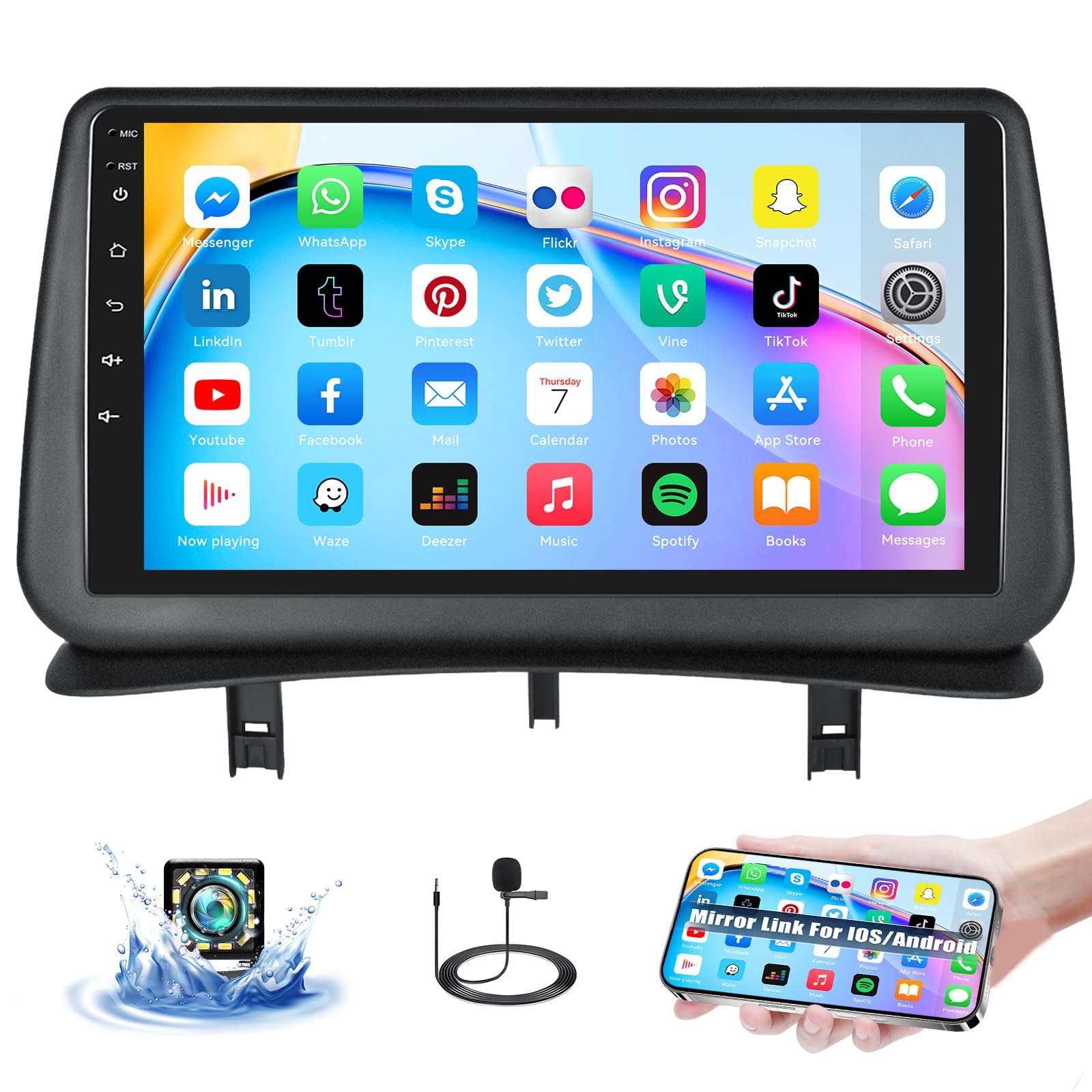 SIXTOP Autoradio Android 13 Pour Renault Clio 3ème Génération 2005-2014 Avec Mirror Link,9 Pouces écran Tactile Lecteur Multimédia Avec Bluetooth WiFi Navigation GPS FM/RDS USB SWC+caméra De Recul