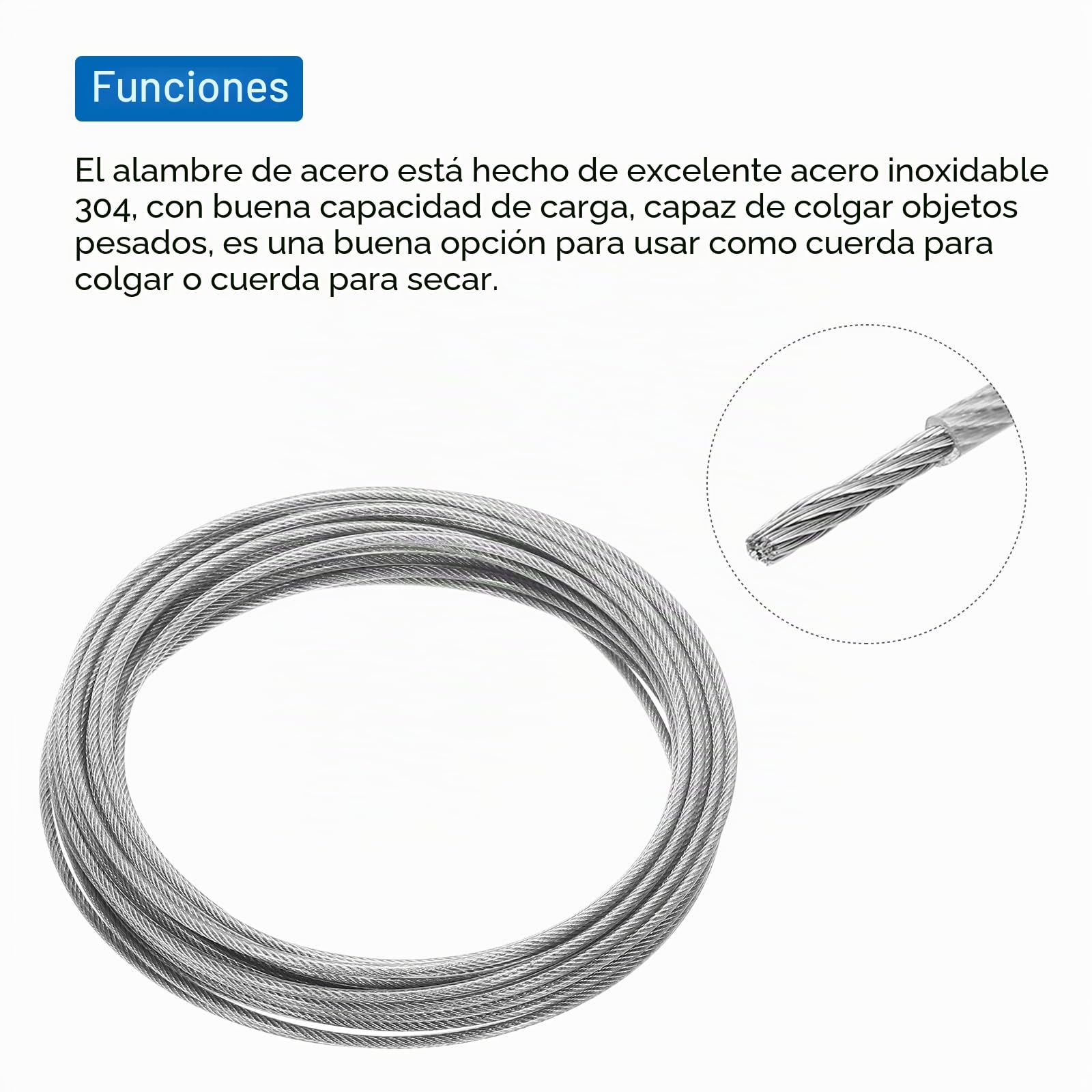 QUARKZMAN 10m Cable de Acero Inoxidable 304, 8mm OD Kit de Cuerda de Alambre con 2pcs Tornillo Mandril PVC Recubierto para Cuerda Tendedero, Suspensión, Planta Soporte, Transparente