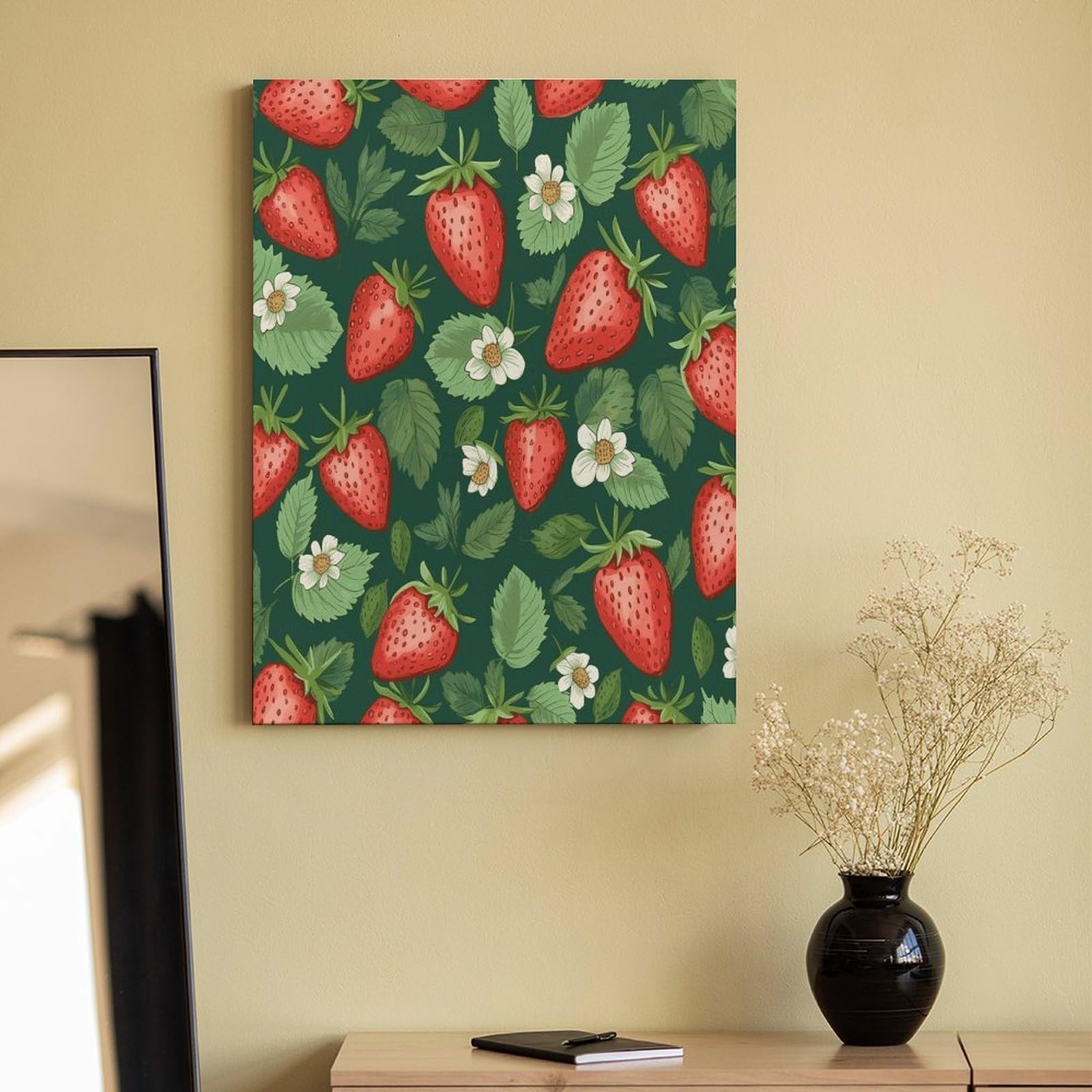 LPAGBCNU Malen nach Zahlen mit frischen Erdbeeren und Blättern, Malen-nach-Zahlen-Set für Erwachsene, Anfänger, Erwachsene, Malen nach Zahlen, Kits auf Leinwand, DIY-Acryl-Ölfarben, Malerei mit