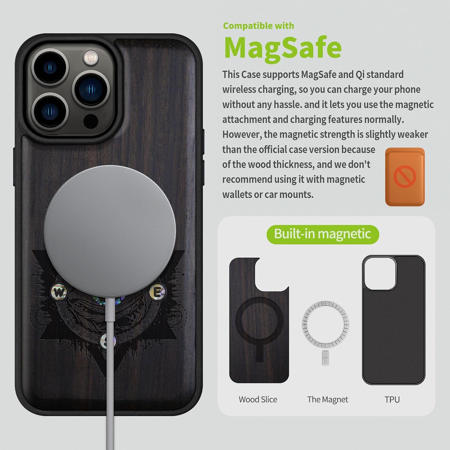 Carveit Designer Wooden Protective Magnetic Case for iPhone 14 Pro Max Case [Wood Engraving & Shell Inlay] Compatible with 14 Pro Max MagSafe (Storm Eye-Blackwood)