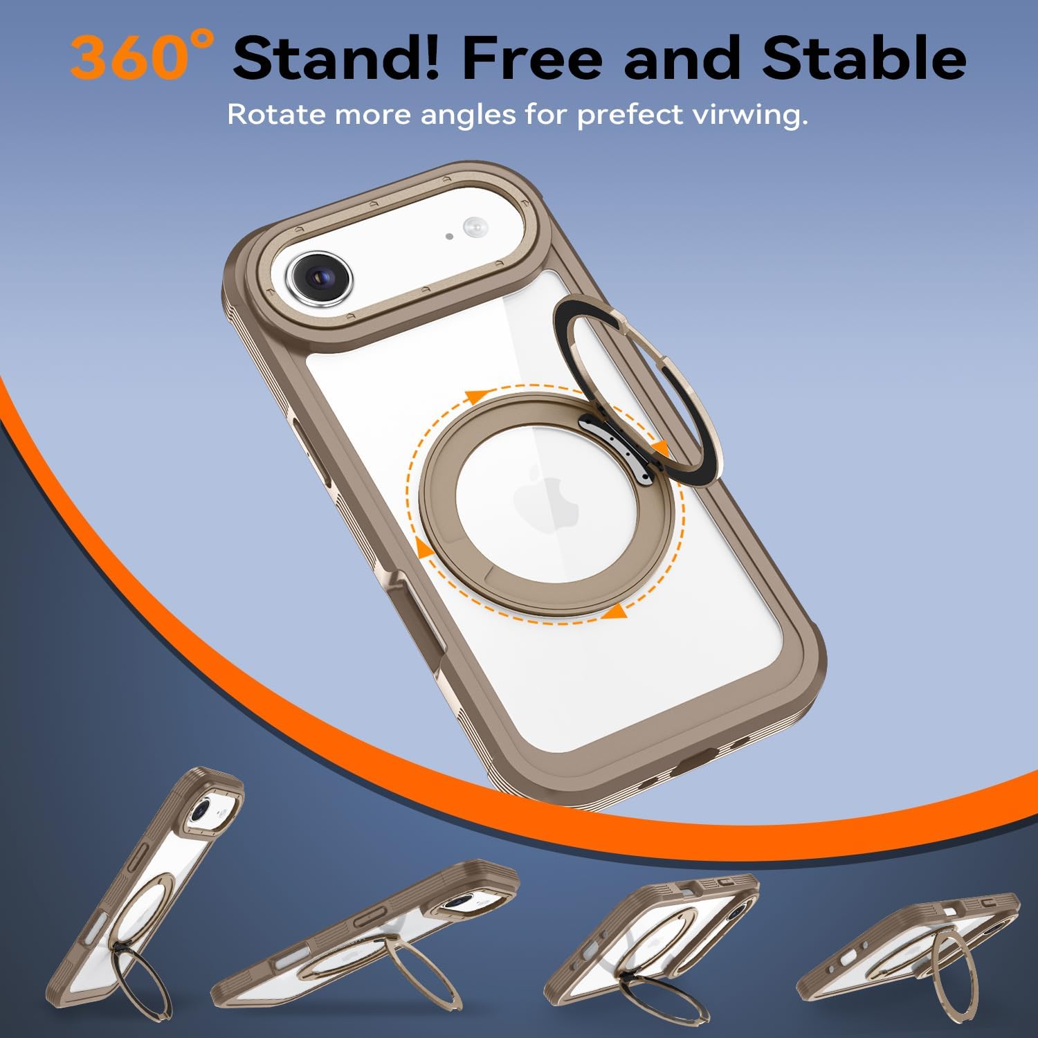 Magnetic for iPhone Air Case, Compatible with MagSafe, Full Body Rugged Case with Built-in Screen Protector & Kickstand & Belt-Clip (Gold)