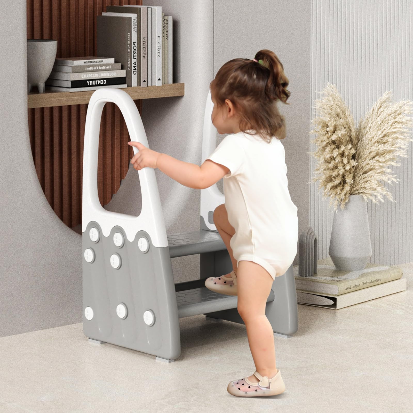 Two Step Standing Stool with Handles，Grey