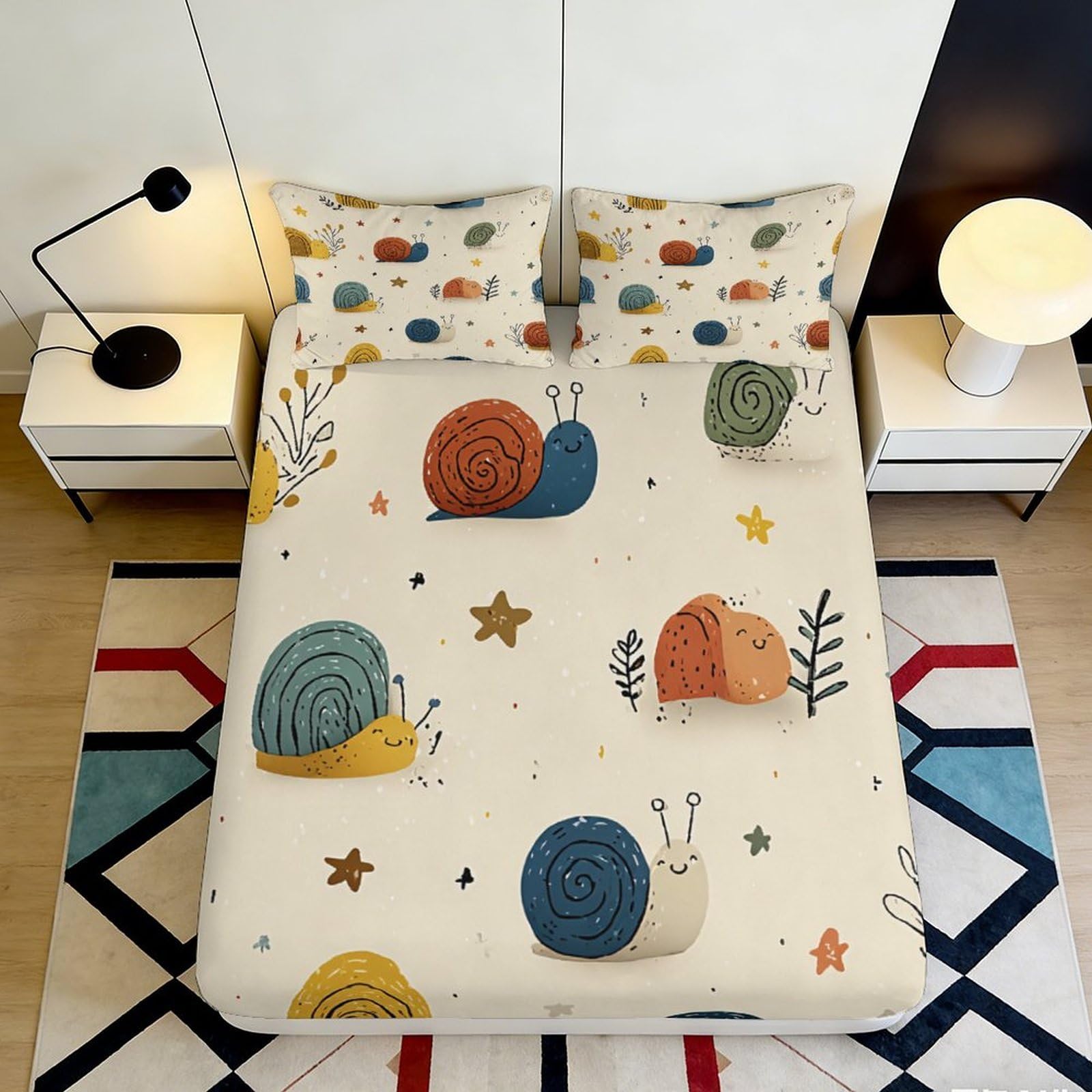 Pnayamiorkfel Style-4 3D Printed Cartoon Snail Fitted Sheet Microfiber Soft Colourful Bed Sheet For Bedroom Guest Room Decor 90X200x25cm