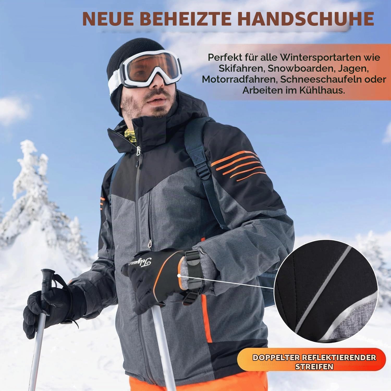 Telguua Beheizbare Handschuhe Wasserdicht mit 7.4V 5500mAh Akku für Herren Damen,3 Temperaturstufen/Verdickt Winddicht Touchscreen,USB-C Wiederaufladbar beheizte Handschuhe Motorrad Arbeiten im Freien