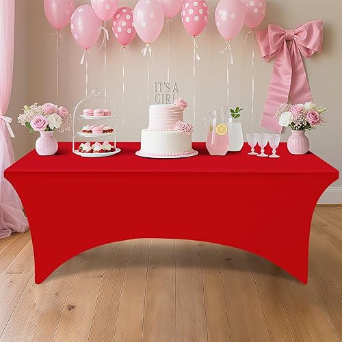 Miniatura 6 de Smiry Paquete de 2 manteles de elastano de 6 pies, elásticos, ajustables, rectangulares lavables y sin arrugas, para Navidad, bodas, banquetes y