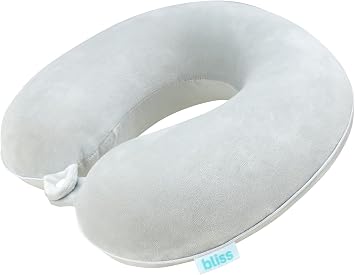 Bliss Neck Pillow Lightweight U-Shaped High Density Memory Foam | Structured Support for Rest on Flights, Car Rides or at the Office, Snap Closure Clips to Your Bag for Easy Carrying