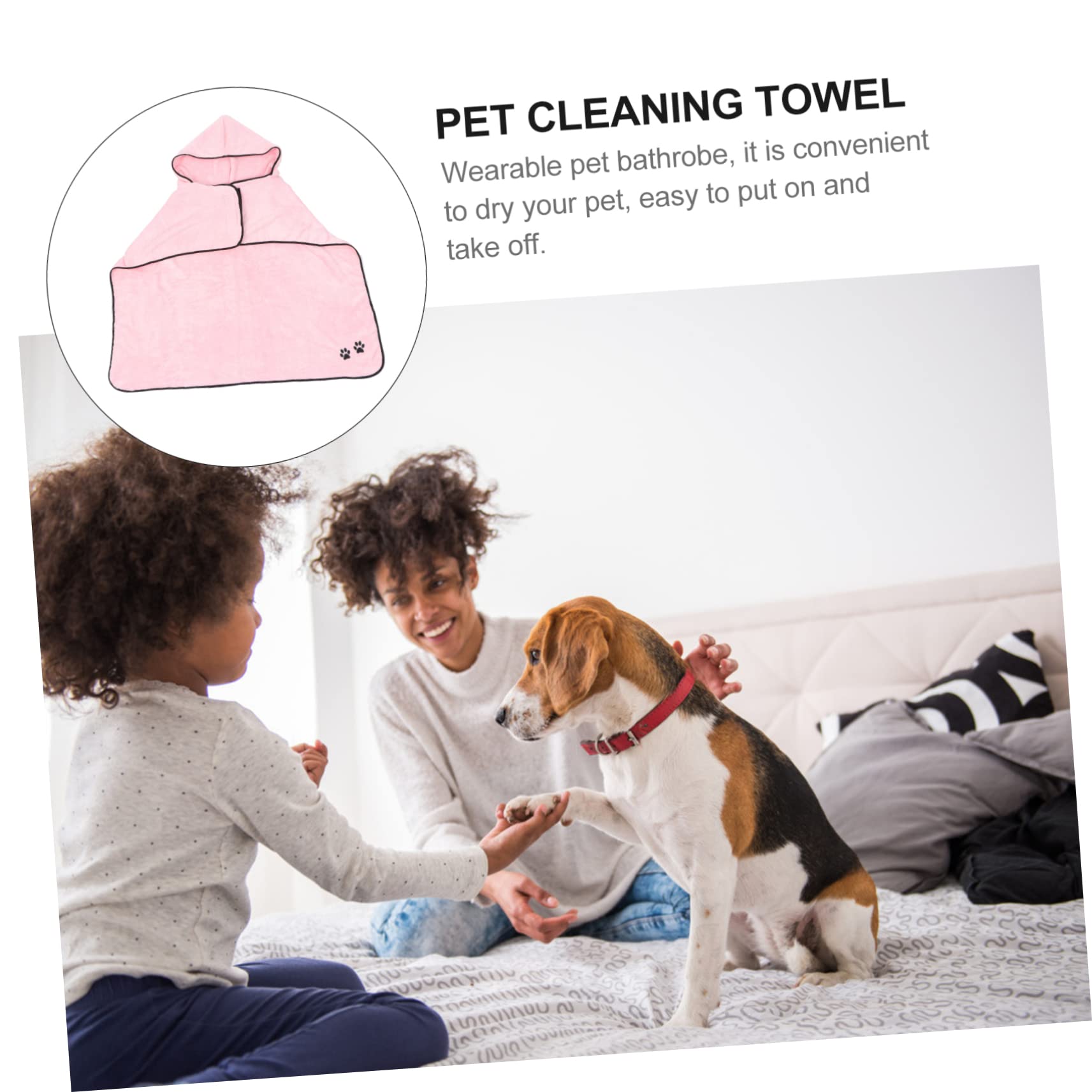 Toalla para Secar Mascotas Rosa de Coral Fleece, Secado Rápido | Gato y Perro, Fácil de Poner y Quitar, Wearable, Super Absorbente, Uso en Invierno Baño