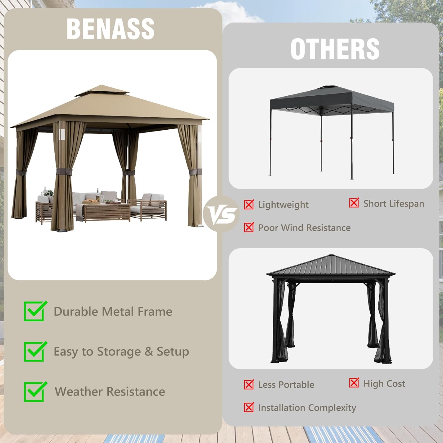 Outdoor Patio Gazebo 10x12 FT, Soft Top Gazebo with Arched Roof Canopy, Metal Frame, Mosquito Netting & Privacy Curtains, for Backyard & Deck, Brown