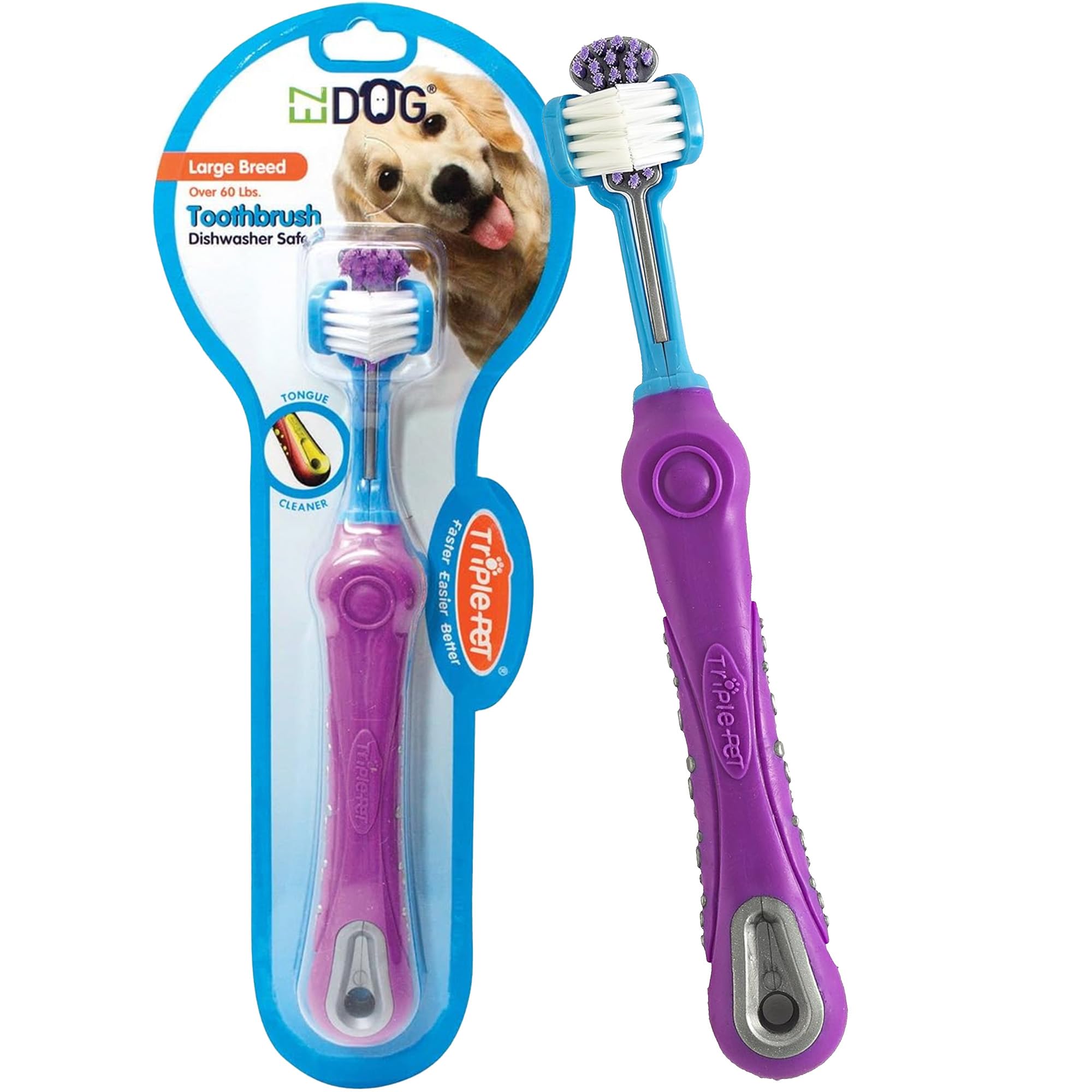 EZDOG Three Sided Toothbrush for Dogs | Dental Care For Dogs For Fresh Breath | Large Breeds