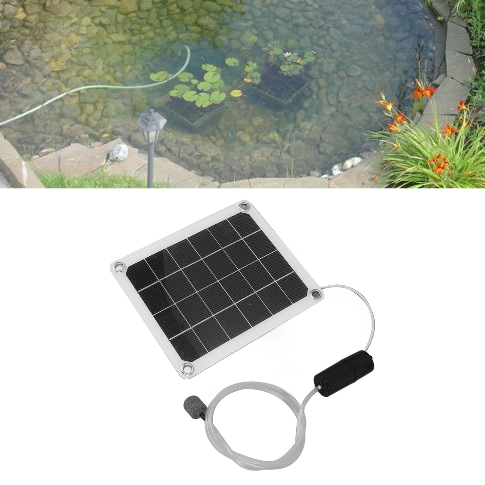 Solar Pond Aerator Water Proof 20W Noiseless Solar Aquarium Air Pump with Air Bubble Stones for Fishpond (Without Power Storage Function)