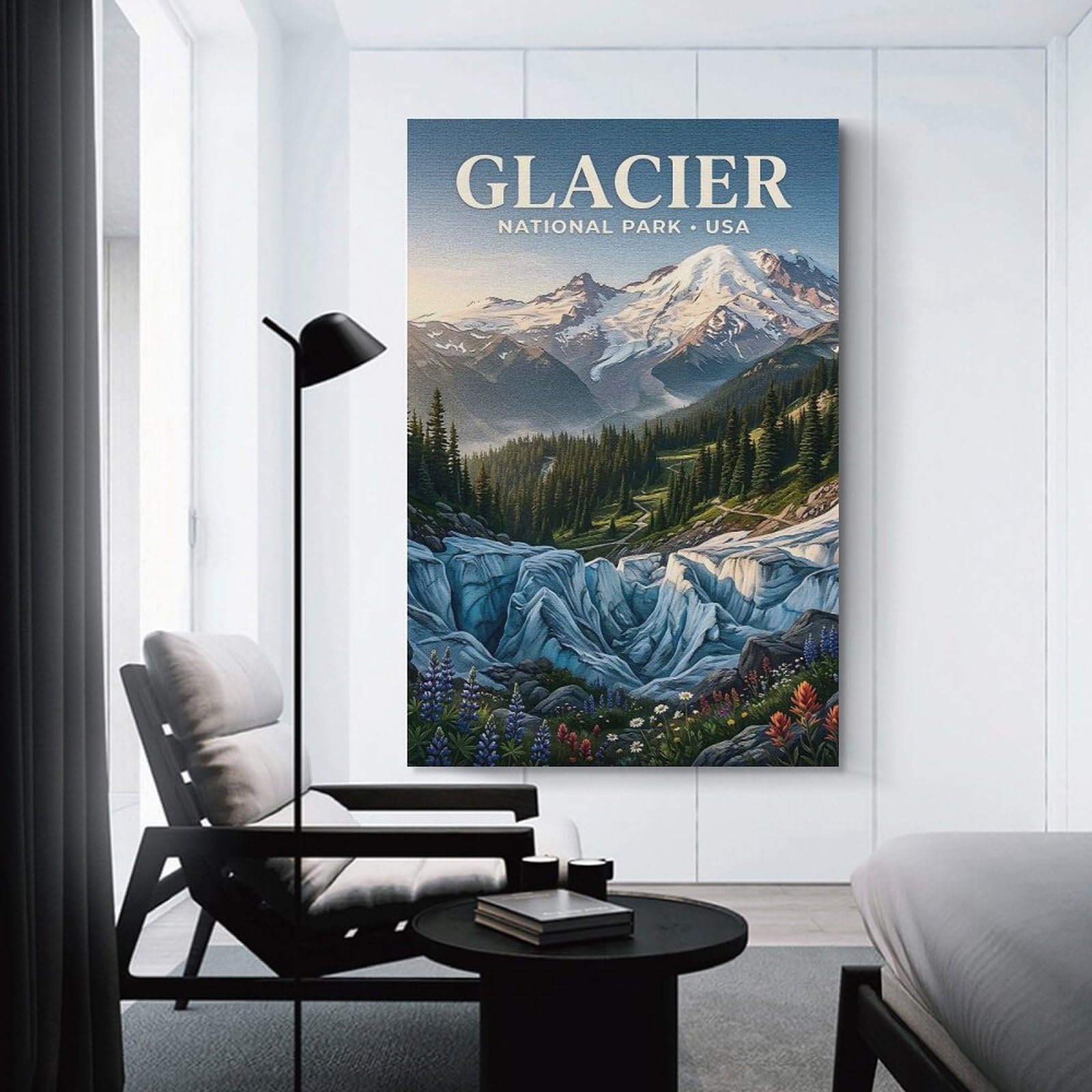 Junmoney Wall Art Print Glacier National Park Travel, 24x36inch(60x90cm), for Hallway, Bedroom Or Modern Interiors, Thoughtful Wall Decor for Art Lovers