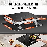 Vista 3 de VEVOR Placa de cocina eléctrica de cerámica, estufa eléctrica empotrada, con panel de vidrio, control de perilla, 11 niveles de calor, para diversos