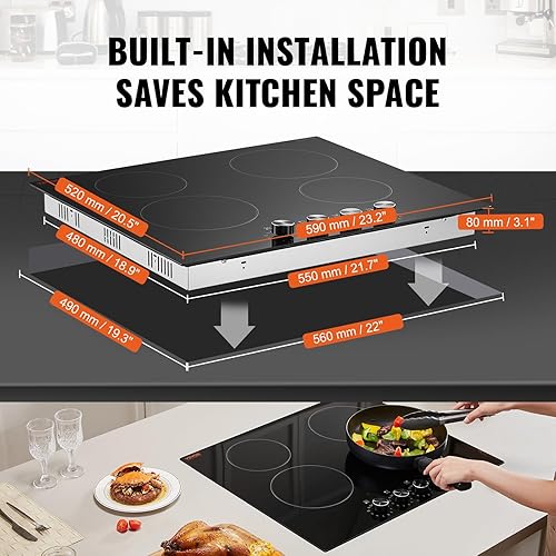 Miniatura 3 de VEVOR Placa de cocina eléctrica de cerámica, estufa eléctrica integrada, con panel de vidrio, control de perilla, 11 niveles de calor, para diversos