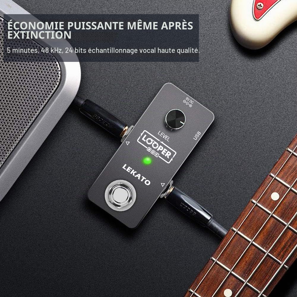 LEKATO Guitar Looper Loop Pedal Station Unlimited Overdubs Pédale d'effet de boucle de guitare avec 5 minutes de temps d'enregistrement Looper pour guitare électrique basse