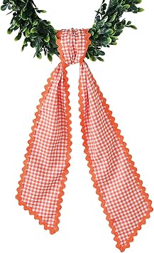 DYSHAYEN Wreath Sash for Front Door, Orange Plaid with Orange Trim
