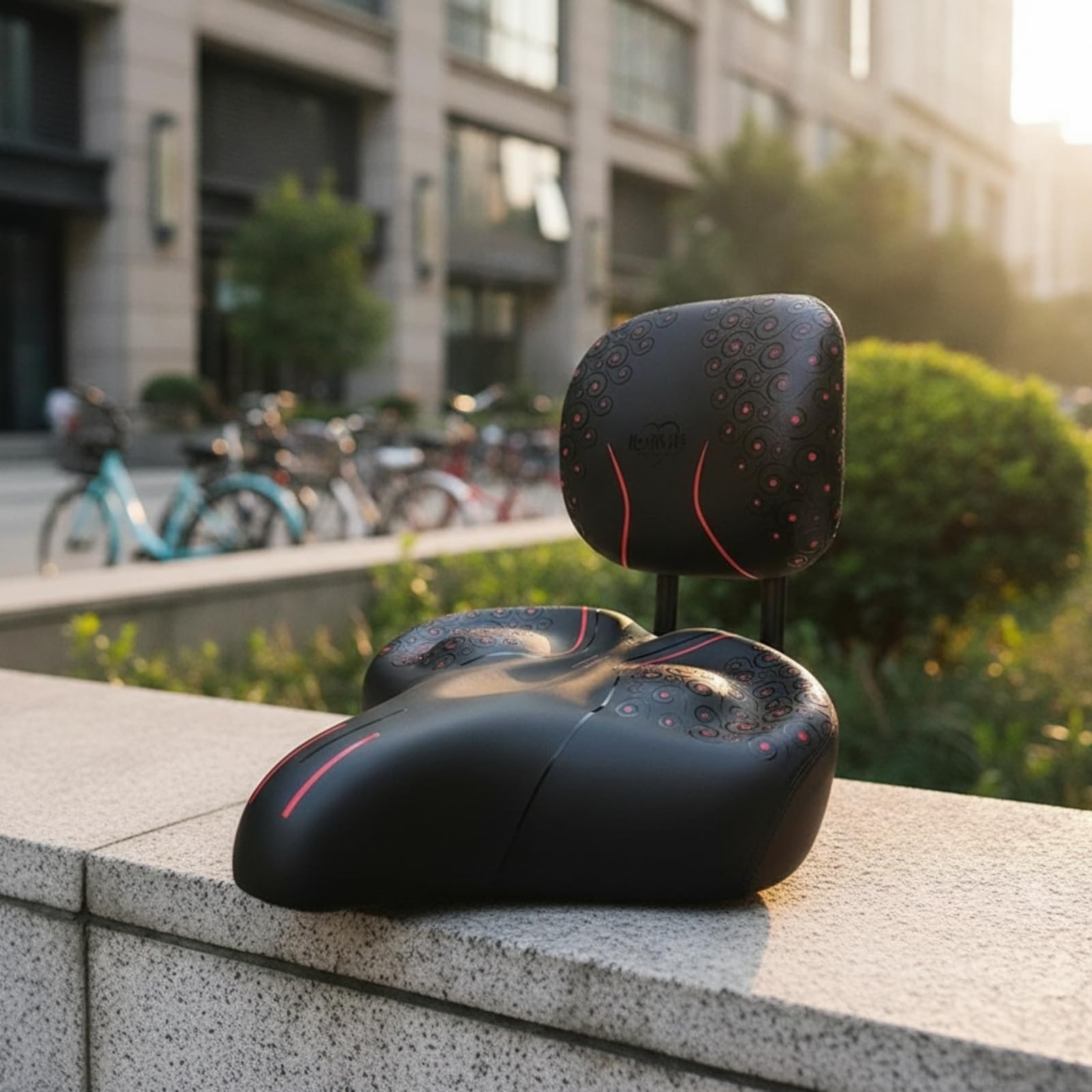 Asiento de Bicicleta Eléctrica Sillín Silla Cojín con Respaldo Estable de Cuero con Varillas Duales y Altura Ajustable Adecuado para Paseo Diario