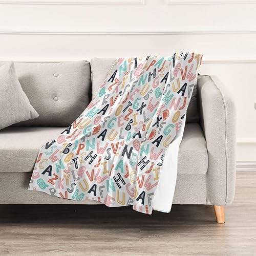 Miniatura 5 de KLL Scandinavian Style Alphabet Throw Blanket All Season Use Plush Travel Blankets Comfy Flannel Throws 60x90 Inches for Bed, Bedroom, Picnic Warm