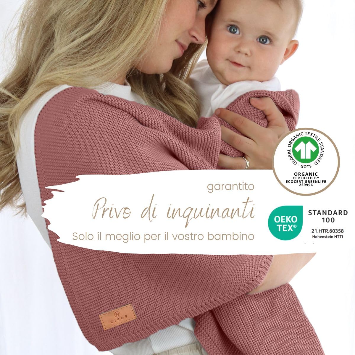 DIKOS® Coperta per neonati, 100% cotone biologico, coperta per neonati, per tutto l'anno, coperta per bambini, idea regalo per la nascita (bacca)