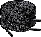 YOLCAR 120cm/47inch Flat Shoe Laces for Sneakers, Sturdy Polyester with Non-Fray Tips, Ideal for Various Wear and Bags, Black