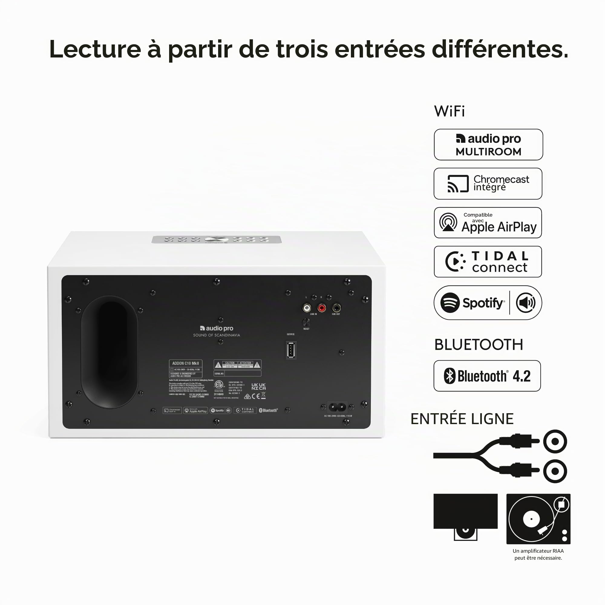 Audio Pro C10 MkII - Enceinte Portable Multiroom avec Bluetooth - Smart Speaker sans Fil avec Contrôle par Application & Spotify, AirPlay & Chromecast - Blanc