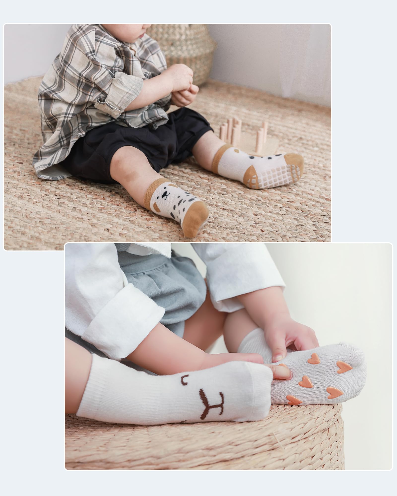 Witwot 5 Pairs Baby Socks Non Slip Toddler Socks Kids Cotton Grip Socks Anti Skid with Gripper Cartoon Pattern for Boys Girls 0-4 Years, Color-A, 1-2 Years 4