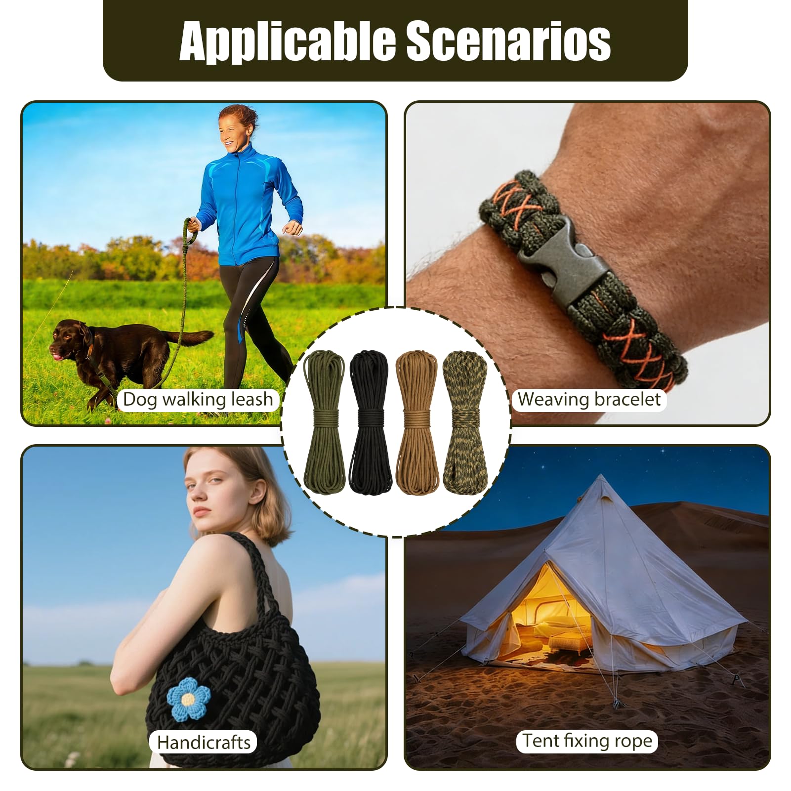 4 Piezas 8 Metros Paracord Cuerda de Nailon Paracaídas Diámetro 4mm, Cuerda Resistente con 7 Hilos de Nylon 100%, Capacidad de Carga, Ideal para Camping, Escalada y Pulseras Paracord — view 5