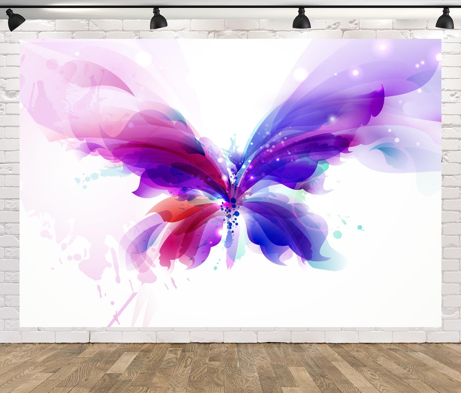 Fotohintergrund Für Babypartys – 2,1x1,5 M, Violetter Schmetterling Mit Goldpunkten, Polyester, Waschbar