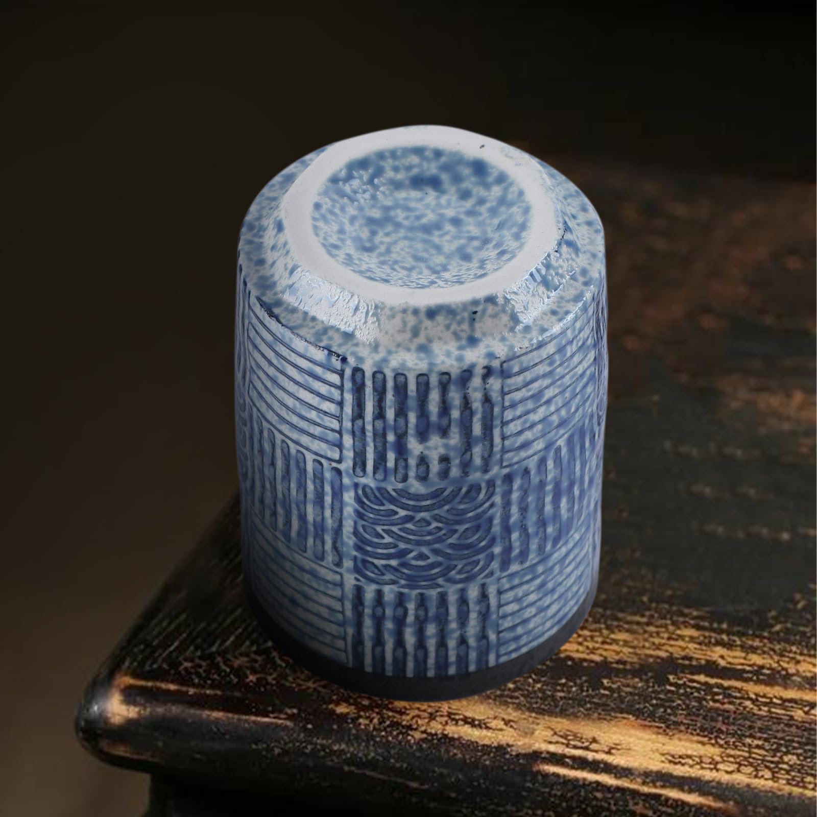 Japanisch Teetasse 2er Set, Chinesische Keramik Teetassen, Sake Tassen Vintage Teebecher Set Blau Traditionelle Wellenmuster, Porzellan Kaffeebecher Ohne Henkel, Modernem Design für Kaffee, 280ml
