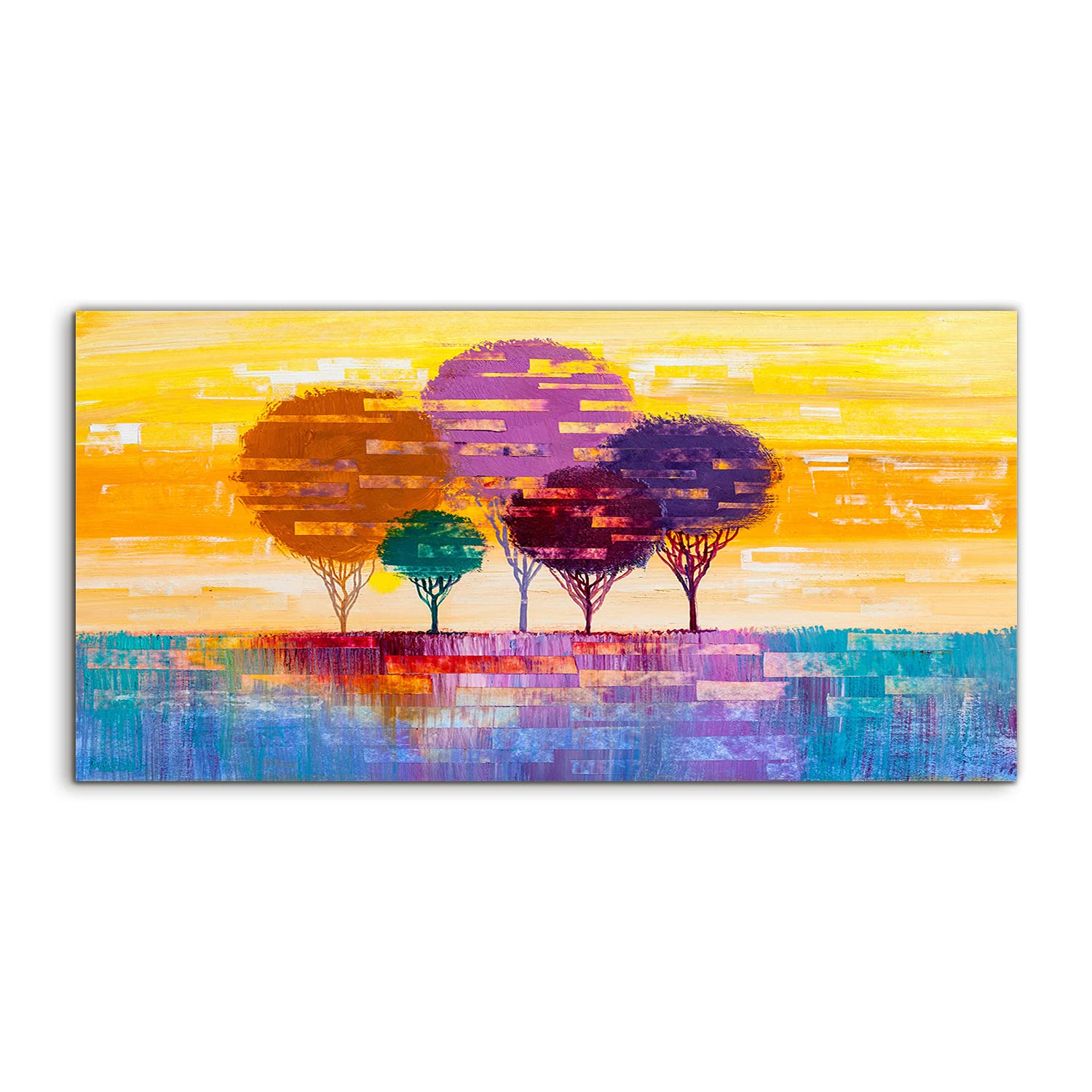 Art trees leaves tableau acrylique contre les murs vides et ternes - 8