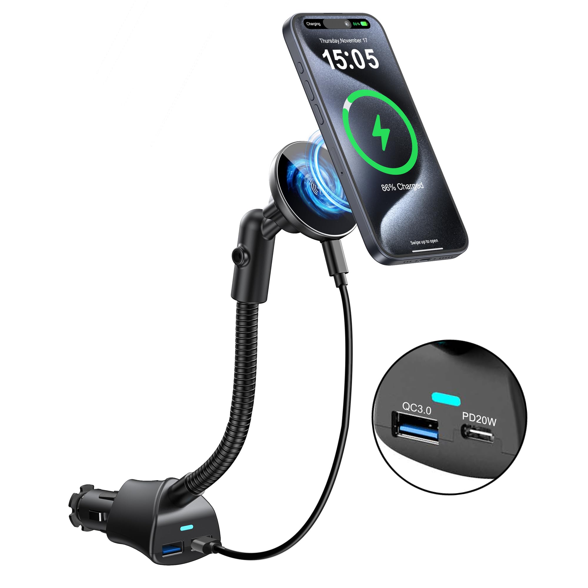 cigarette lighter wireless charger Amazon.com: for Magsafe 15W Car Mount Cigarette Lighter Wireless Phone  Charger，Car Cigarette Lighter Magnetic Vent Mount Holder with Dual Port  PD&QC for Magsafe Fast Charging for iPhone 17 16 15 Pro Plus