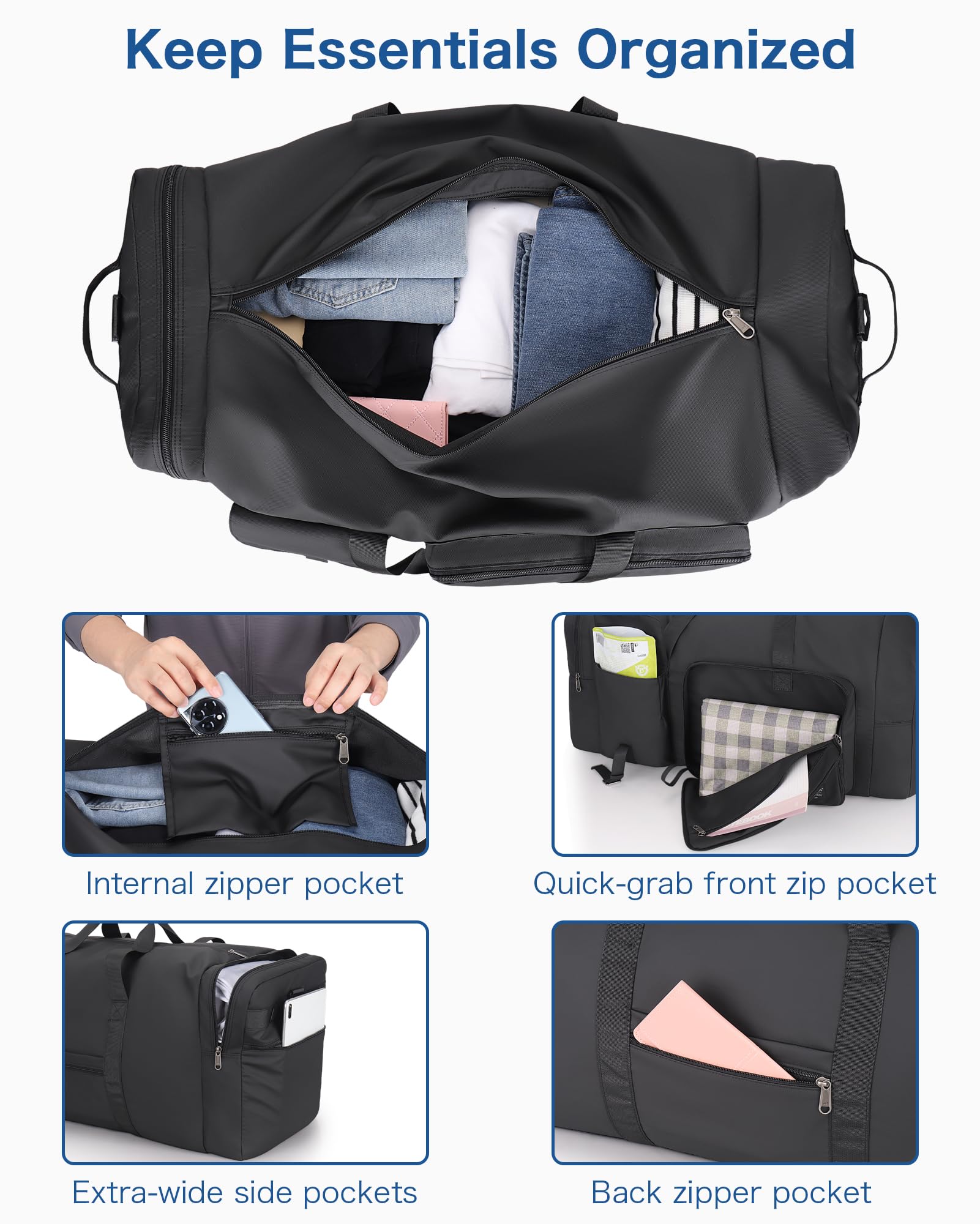 Urtala Sac de Voyage Pliable pour Hommes et Femmes, 80l Grand Sac Voyage Imperméable avec Compartiment à Chaussures, Bagage à Main/Sac de Sport