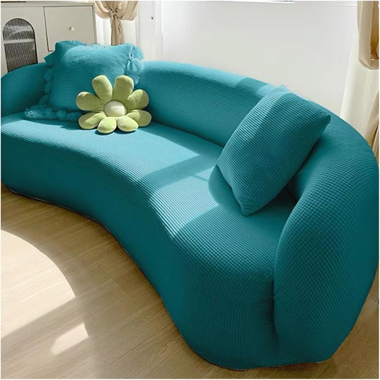 Qvqv F Stretch Semi Circle Curved Couch Slipcover, Shaped Semi-Circular Curved Sofa Cover Or Living Room, Modernjacquard Curved Sofa Slipcover(,4 Seat [ 92-118 In])