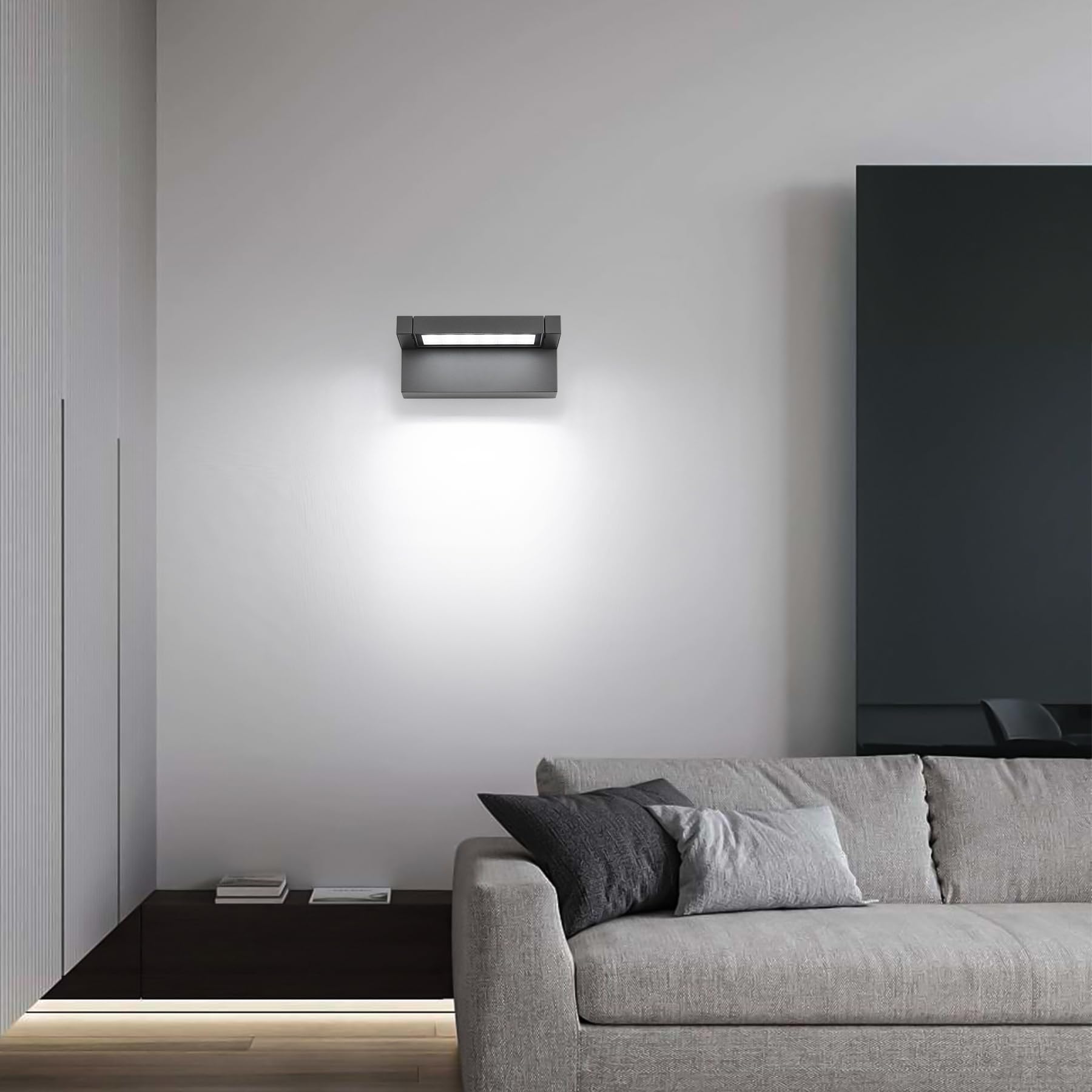 KUKAK Aplique Para Interior y Exterior de 22W LED,Aplique de Exterior IP65 Resistente al Agua 6500K Blanco Frío,Aplique de Exterior con Panel Orientable de 350°para Jardín,Terraza,Balcón,Gris Oscuro